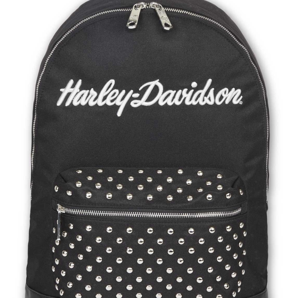 Harley-Davidson Women's Classic Studded Backpack, 3D Embroidered Logo - Black - Picture 6 of 6
